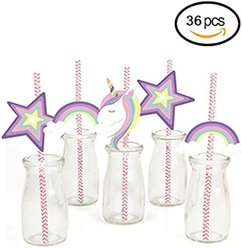36 Pack Unicorn Pink Drinking Paper Straw Decor - Magical Unicorn for Baby Shower or Birthday Party Striped Decorative Straws (pink)
