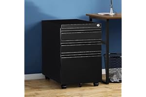 Panana 3 Drawers Filing Cabinets, Mobile File Metal Cabinet Under Desk Drawers on Casters Rolling Office Cabinet for Home Office Furniture, Fully Assembled (Black)