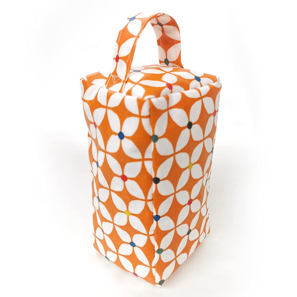 Fabric Door Stop, Tall Decorative Oilcloth Door Stopper for Outdoor, Indoor, Patio, Kitchen, Bedroom Use - 20cm/8in Tall Fabric Door Stop - Unfilled (Burnt Orange Scandi Marguerite) — image 1
