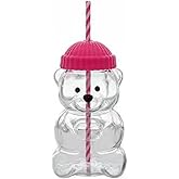 Glass Bear Cup, Bear Straw Cup, Glass Cups with Lids and Straws,Cute Mugs Bear Sippy Cups Coffee Beer Wine Cocktail Drinks Glassware for Christmas Gift,20 oz (pink)