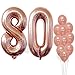 Rose Gold 80th Birthday Decorations for Women– Large, 40 Inch | 80 Balloon Numbers with Latex Balloons, Pack of 10 | Number 8 and 0 Mylar Foil Balloons | Rose Gold 80 Year Old Birthday Decorations