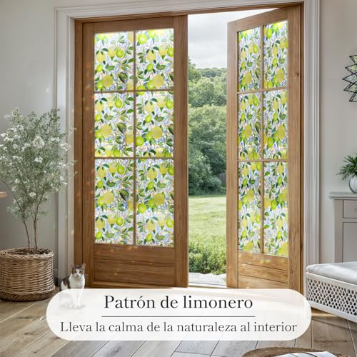 Qualsen Rainbow Effect Window Vinyl Stickers for Glass Electrostatic Lemon Tree Pattern Decorative Non-Adhesive Vinyl Anti UV Privacy Film Home Window 30 x 100 cm