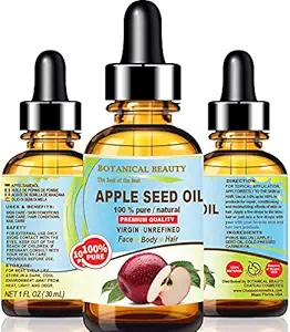 APPLE SEED OIL 100 % Pure Virgin, Unrefined Cold-Pressed Carrier Oil 1 Fl.oz.- 30 ml Moisturizer for FACE, DRY SKIN, BODY, DAMAGED HAIR, NAILS, Anti-Aging, Healing by Botanical Beauty