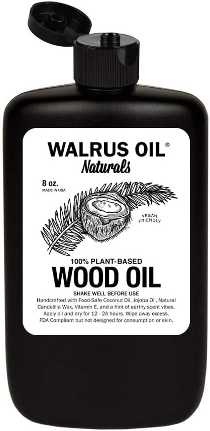 WALRUS OIL - Vegan Wood Oil Finish and Conditioner, 100% Plant-Based, All Natural, FDA Food-Safe, 8oz Bottle
