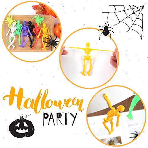 3 otters 57 PCS Stretchy Toys, Stretchy Skeleton Halloween Stretch Skeleton Toys for Kids Fun Party Favors Halloween Funny Toy Candy Bag Fillers in 6 Different Colors