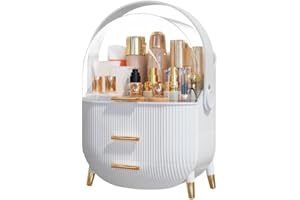 NestOrganix Makeup Organizer Skincare Organizers - Cosmetic Display Cases with Transparent Cover, SkinCare Organizers for Bathroom Countertop, Bedroom Vanity Desk, Lipstick Organizer, White