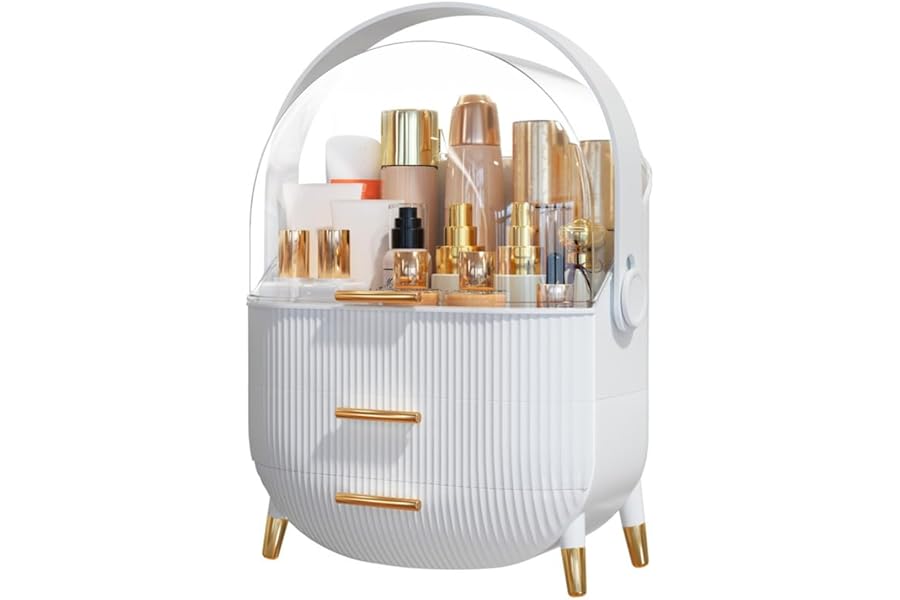 NestOrganix Makeup Organizer Skincare Organizers – Cosmetic Display Cases with Transparent Cover, SkinCare Organizers for Bathroom Countertop, Bedroom Vanity Desk, Lipstick Organizer, White