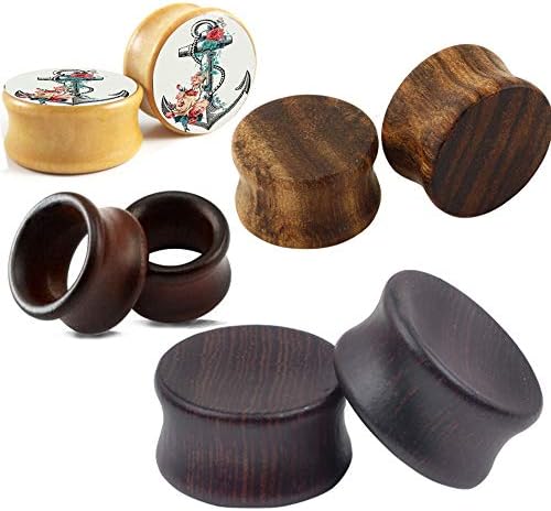 4Pair Natural Brown Wood Double Flared Ear Tunnels Expander Plugs Stretcher Gauges