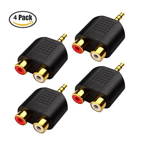 Dual rca jack adapter, vonoto 4 pack gold plated 3.5mm …