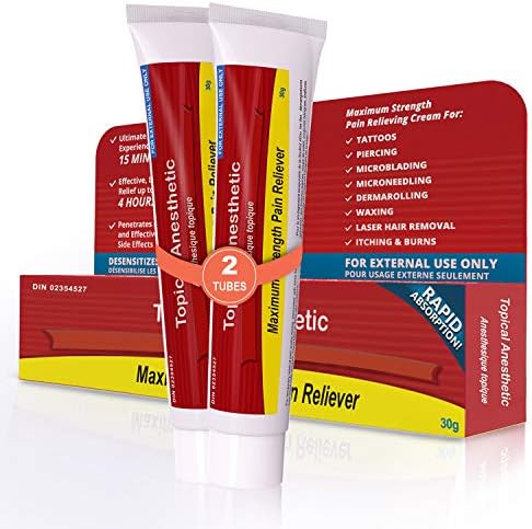 Topical Anesthetic Numbing Cream | Maximum Strength Pain Relief Cream for Tattoo, Piercing, Skin tag removal, Waxing, Microblading, Microneedling, Dermarolling, Hair removal, Wart removal (2 Tubes)