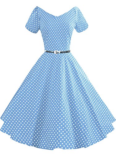 iLover Women 1950s V-Neck Vintage Rockabilly Swing Evening Party Dress