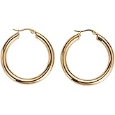 18k Gold Plated Stainless Steel 4mm Thick Hoop Earrings, Sold as a Pair