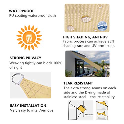 Sekey Quadratisches Sonnensegel aus PES-Polyester, wasserdicht, UV-beständig, witterungsbeständig, langlebig, perfekt… – Bild 6