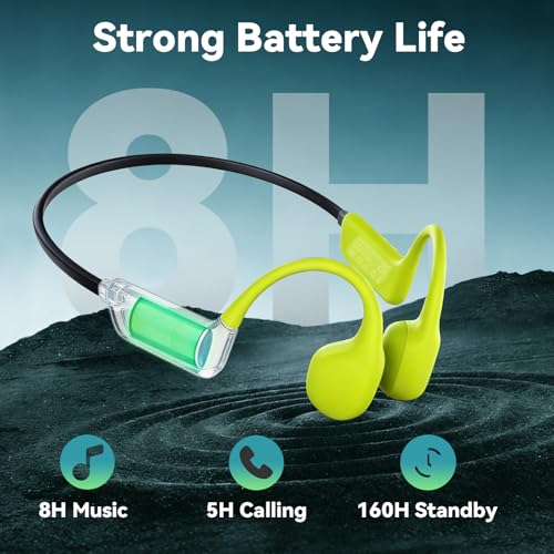 sunvito Bone Conduction Swimming Headphones - IPX8 Waterproof Open-Ear Headphones with Built-in MP3 Player, Bluetooth 5.4 Sports Headphones for Swimming Surfing Running & Cycling (Green)