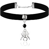 Peraca Cris Black Choker Necklaces for Women Halloween Spider Charm Necklace Vintage Necklace Goth Accessories Gothic Jewelry