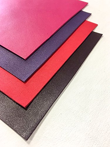 Pink Leather Scraps BRIGHT LEATHER MIX, purple, red, burgundy leather 5x5 inches, 4 pieces