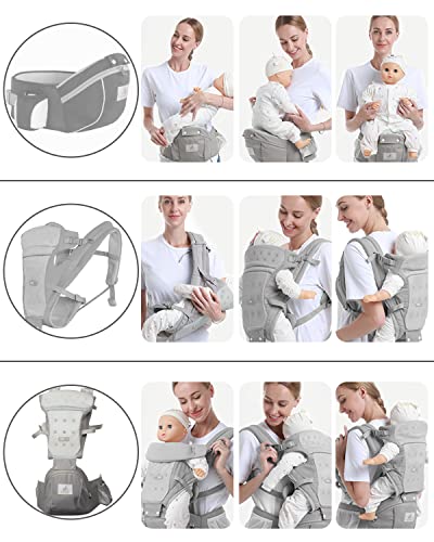 Hisemy Mochila portabebe，cangurera para bebé para Bebé Ergonomico，Portabebé Asiento de Cader con Asiento de Cadera，Ajustable、Cómodo y transpirable，para Bebés Niños Pequeños Recién Nacido 0-36 Meses