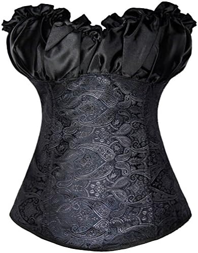 Romady Women's Ruffle Satin Cups Overbust Corset Top With Paisley Design XX-Large Black