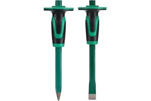 CogniForge Heavy Duty Masonry Chisel Set,11 Inch Point Chisel and Flat Chisel with Hand Protector,for Demolition,Masonry,Carv