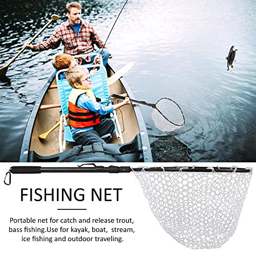 Ultra Lightweight Fish Landing Net,Black Aluminum Alloy Fast Folding Fly Fishing Net Soft Rubber Mesh Catch Release Net - Thumbnail 2