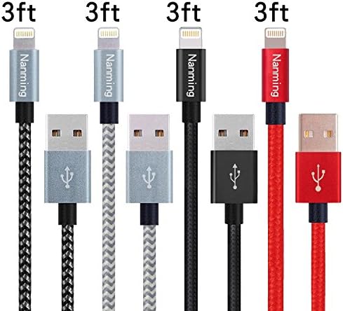 4Pcs 3FT Durable Nylon Braided Charging Cable Cord 8-Pin Lightning to USB Cable Charger Compatible with iPhone 7/ 7 Plus/6/6s/6 plus/6s plus, iPhone 5/5s/5c,iPad, iPod,iPod (4pcs Colorful 3ft)