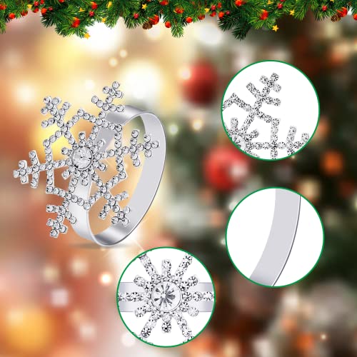 Snowflake Napkin Rings Set of 4 Winter Christmas Holidays Thanksgiving Wedding Dinners Parties Everyday Use Silver (Silver Rhinestone, 4)