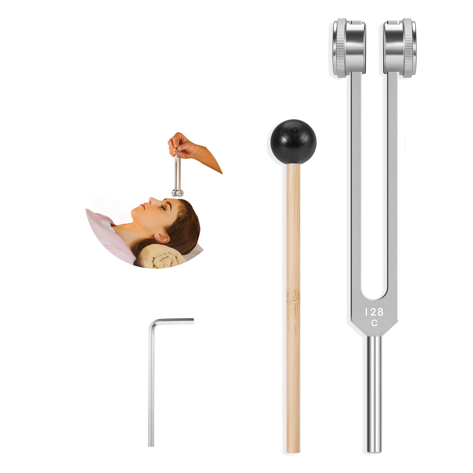 Photo 1 of Tuning Fork 128hz with Reflex Hammer for Healing Chakra Set,Healing/Sound Therapy, Aluminum Alloy Sensory Tuning Fork Activator for Healing, Therapy Non Magnetic