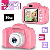 Seckton Classic Kids Camera, Best Birthday Gifts for Girls Age 3-9, HD Digital Video Cameras for Toddler, Portable Toy for 3 4 5 6 7 8 Year Old Boy with 16GB SD Card-Pink
