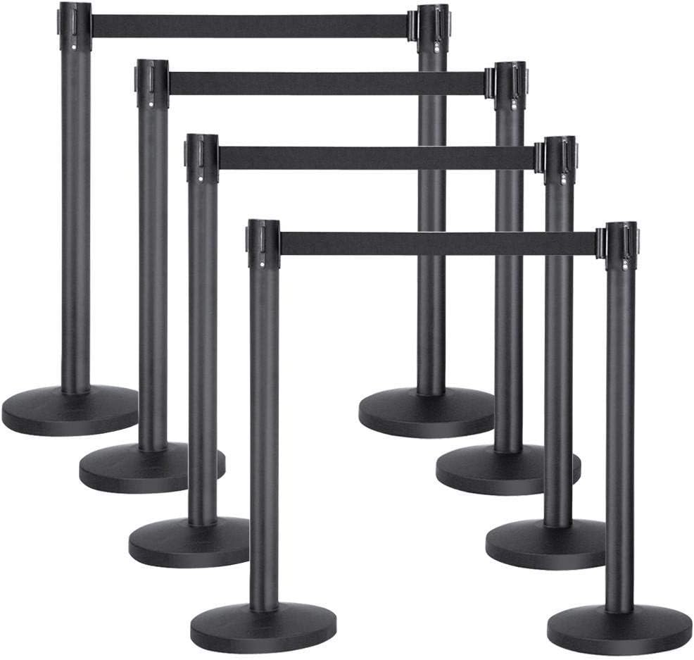Yaheetech Stanchion Post/Rope/Sign/Set with 6.5 Foot Retractable Belt – Easy Connect Assembly (8-Pack)