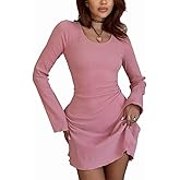 MiiVoo Women's Short/Long Sleeve Casual Mini Dress Square Neck Stretchy Bodycon Party Club Short Dresses