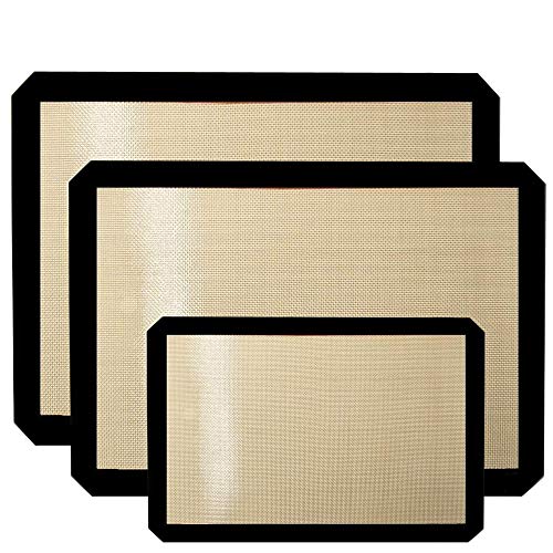 Songway Silicone Baking Mats Set, Reusable Baking Tray Sheet Liner, Non Stick, Washable, Heat-Resistant, FDA Approved, BPA Free Cooking Bakeware Mat for Cookie, Pastry, Roasting (Black)