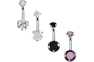 YHMM 14G Surgical Steel Belly Button Rings,Externally Threaded 10mm Long Round CZ Navel Barbell Stud for Women Men