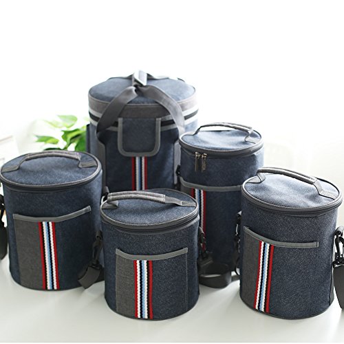 Insulated Lunch Bag Cooler Tote Bags For Women Men Kids, Travel Picnic Foods Box Drinks Thermal Carry Bag Container Organizer Case Handbag (Cylinder-Blue&Grey, 8x9inch) - Thumbnail 7