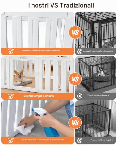 Indoor Dog Fence Acrylic 100×60cm, 8 Panels Folding Dog Fence, DIY for Small Medium Dogs, Cats and Rabbits, Plastic Fence for Indoor Use, White