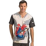 Tooniforms by Cherokee Men's V-Neck Spiderman Print Scrub Top Medium Print