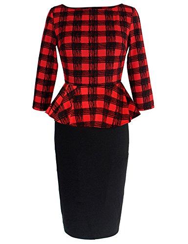 To Work Pencil Dress เดรส แฟชั่นชุดทำงาน Saslax ผู้หญิง 3/4 Sleeve Peplum Elegant Vintage Wear