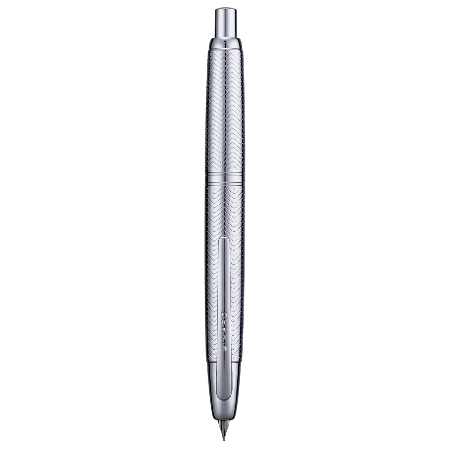 Photo 1 of Jinhao 10 Press Fountain Pen with Box, Wavy Bright Chromium Retractable Extra Fine Nib with Ink Converter Set (Silver Clip)