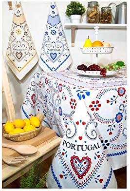 Limol 100% Cotton Viana Heart Tablecloth Made in Portugal (Brown)