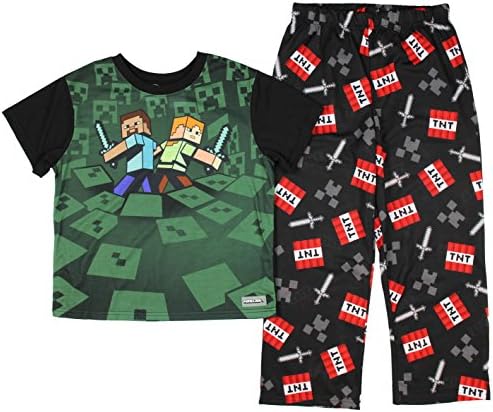 Minecraft Boy's Green 2 Piece Short Sleeve Pajama Set (Medium 8)
