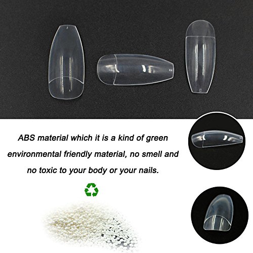 Coffin Nails 500pcs Half Cover Acrylic False Nail Tips Coffin Ballerina Nails 10 Sizes With Bag for Nail Salons and DIY Manicure(Half Cover, Clear)