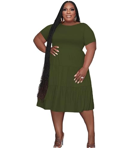 Plus Oversize Solid Casual Loose Fit Short Sleeve Jersey Knit A-Line Midi Dress Black XL at Amazon Women's Clothing store