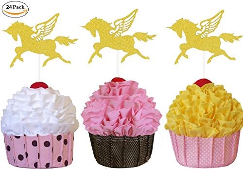 Unicorn Cupcake Toppers Cheese Dessert Picks Perfect for Unicorn Themed Baby Shower Party or Birthday Party Decoration Gold Glitter 24PCs