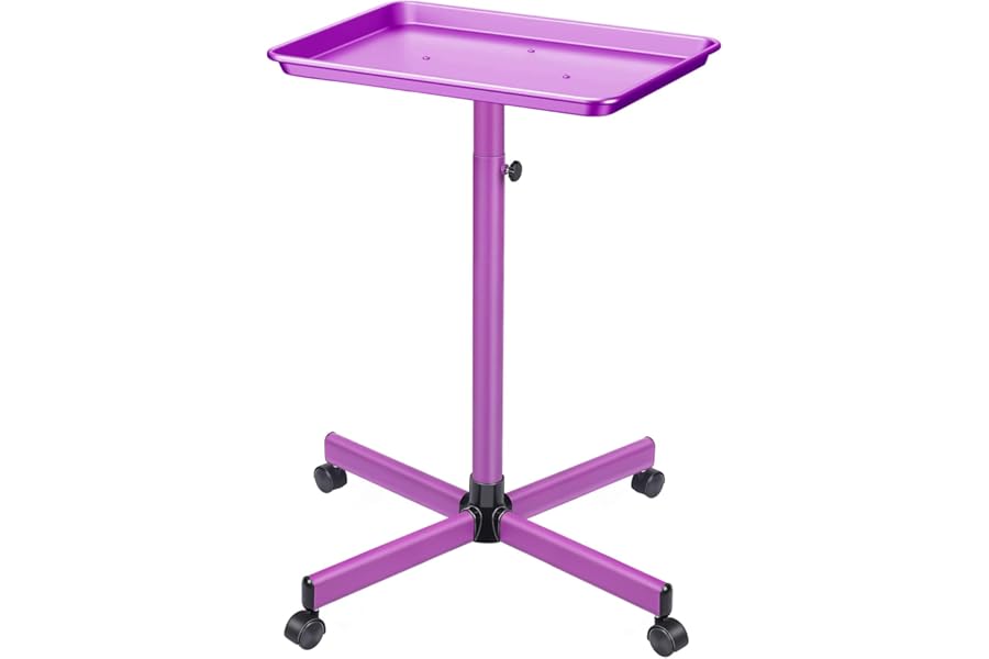 Wuissvnb Salon Tray, Tattoo Tray on Wheels, Premium Aluminum Salon Tray, Hair Stylist Tray, Tattoo Tray, Height Adjustable Rolling Service Tray(Purple)