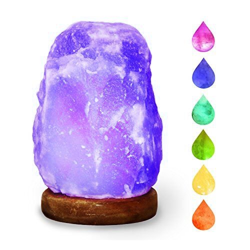 HOCINA Natural Himalayan Rock Salt Mini Lamp Multi Color Change with Wood Base, USB Powered & LED (Bulbs Included) For Baby Room 1.8lbs 4 inch