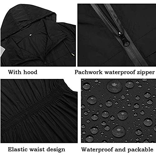 Besshopie Women Raincoat with Hood Waterproof Lightweight Quick Dry Rain Jackets Black