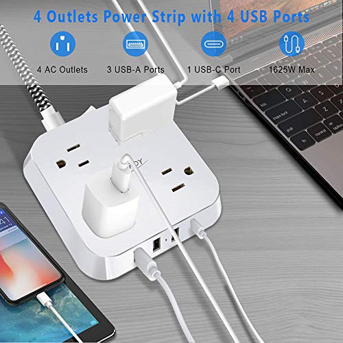 Power Strip with 4 USB Ports, BOPUROY 4 Outlet Surge Protector