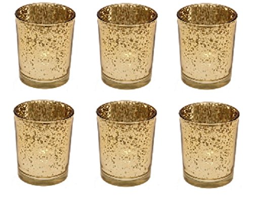 Homes on Trend Mercury Gold Glass Tea Light Votive Candle Holders Wedding Table Venue Decorations Centrepiece Accessories Dressing Idea Settings Tealight Holder Set of 6