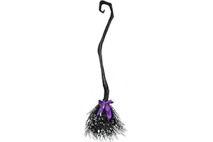 YSYGT Witch Broom with Ribbon, Halloween Decoration Party Favor Photo Booth Accessories (Black, 130cm*25cm)