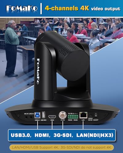 FoMaKo 4K PTZ NDI HX3 Camera 30x Optical Zoom, AI Auto Tracking, 3G-SDI HDMI LAN PoE USB3.0 Live Steaming Camera 【4K 30x NDI HX3 SDI KI Tracking, K30NS】