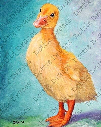 Duck Art, Baby Duck, Duckling Painting, Yellow Duckling on Blue-Green, Farm Fowl, Rural Life, Farm Animal Art, Ducks, Farm Art, Art for Children, Watermark NOT on your Print